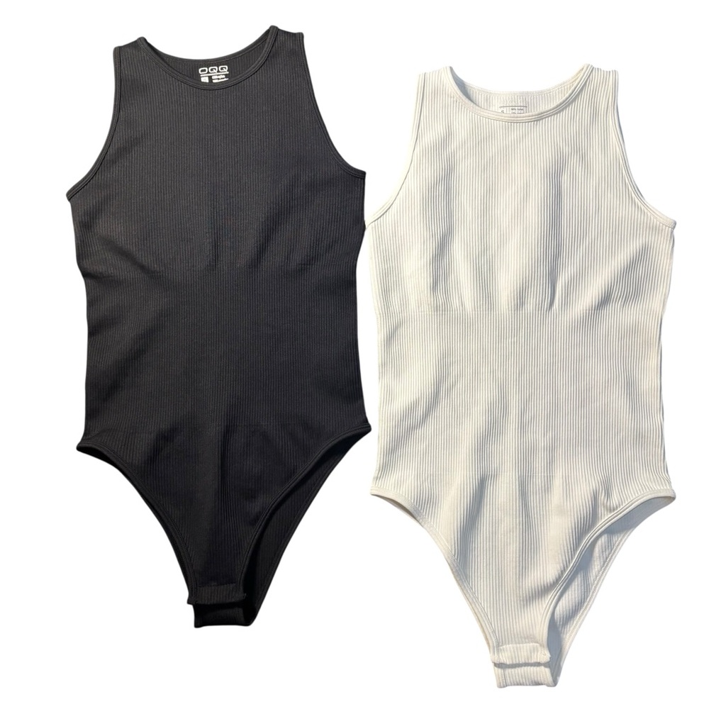Bundle - Black and White Ribbed Bodysuit Set